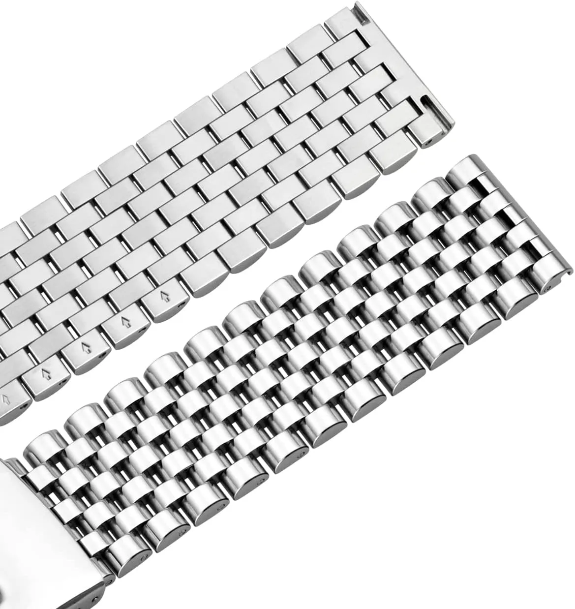 Strap Classic Replacement Bracelet with Double Locks Silver Polished Metal Watch Band for Men Women, 20mm 22mm Quick Release 3D 7 Beads Stainless Steel spiral untapped disperse Watch Bands 