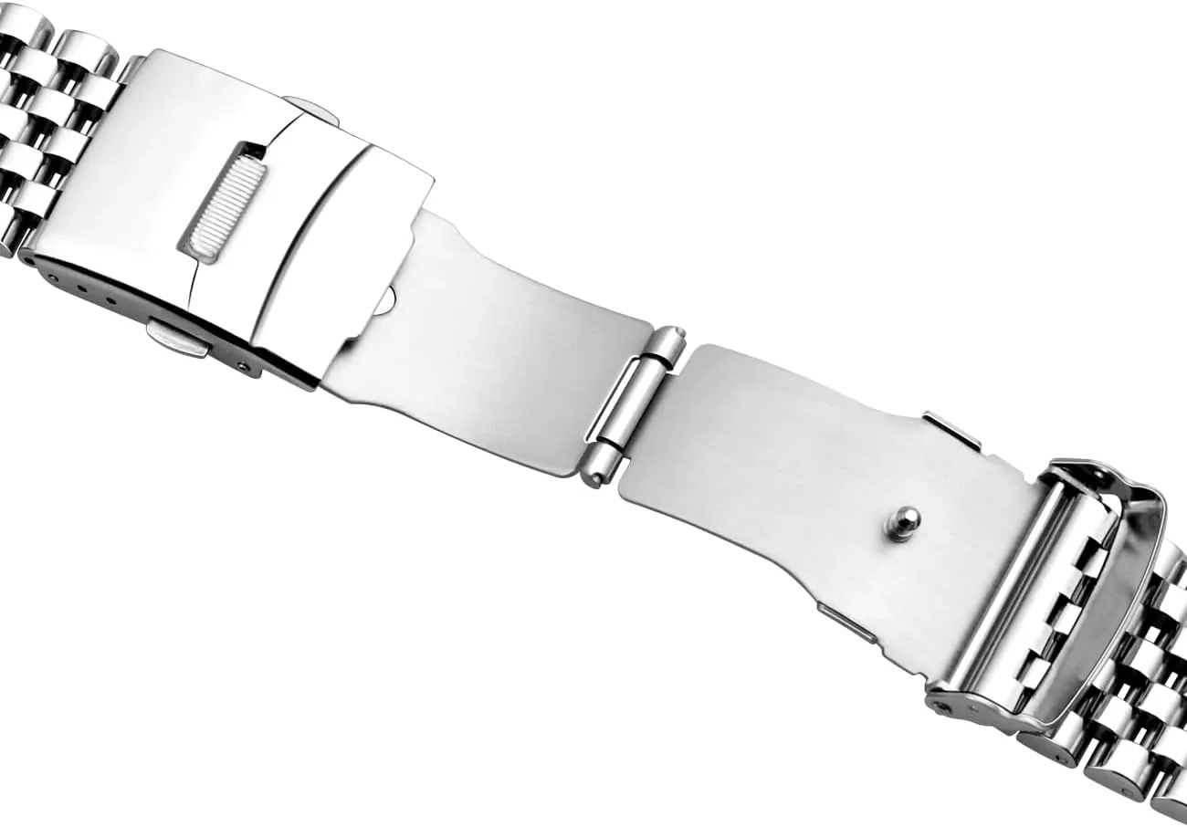 Strap Classic Replacement Bracelet with Double Locks Silver Polished Metal Watch Band for Men Women, 20mm 22mm Quick Release 3D 7 Beads Stainless Steel spiral untapped disperse Watch Bands 