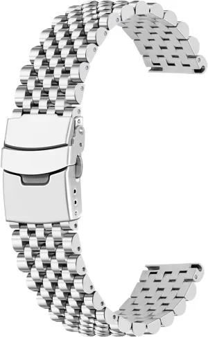 Strap Classic Replacement Bracelet with Double Locks Silver Polished Metal Watch Band for Men Women, 20mm 22mm Quick Release 3D 7 Beads Stainless Steel spiral untapped disperse Watch Bands 