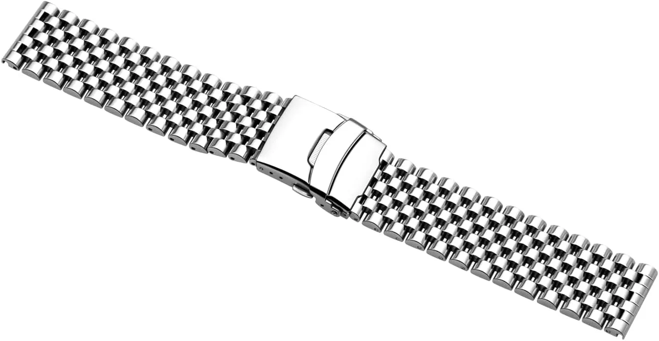 Strap Classic Replacement Bracelet with Double Locks Silver Polished Metal Watch Band for Men Women, 20mm 22mm Quick Release 3D 7 Beads Stainless Steel spiral untapped disperse Watch Bands 