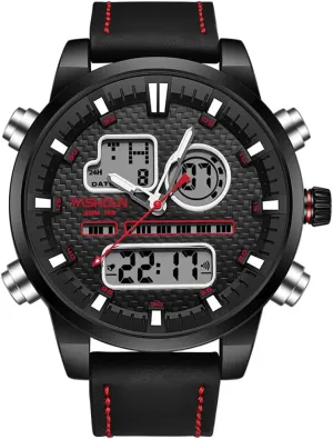Strap Dual nevertheless Time Zone Quartz Outdoor Waterproof Male Wristwatch MASTOP Men Sport Watches Multifunctional Chronography Big Dial PU 