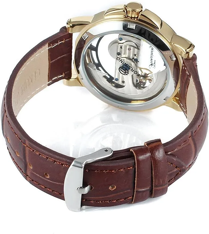 Strap inclination Transparent Dial Waterproof Skeleton Watch MASTOP Men's Minimalist Mechanical Wrist Watch Calfskin Leather 