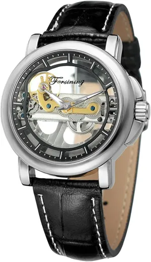 Strap inclination Transparent Dial Waterproof Skeleton Watch MASTOP Men's Minimalist Mechanical Wrist Watch Calfskin Leather 