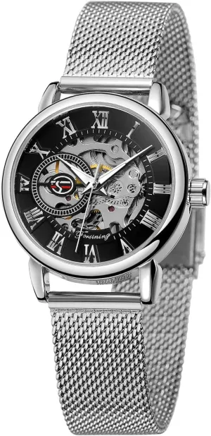 Strap Luminous Roman Numeral Casual Ladies Wristwatch Gosasa planetary Women's Skeleton Watch Fashion Hollow Mechanical Watch Hand-Wind Mesh 