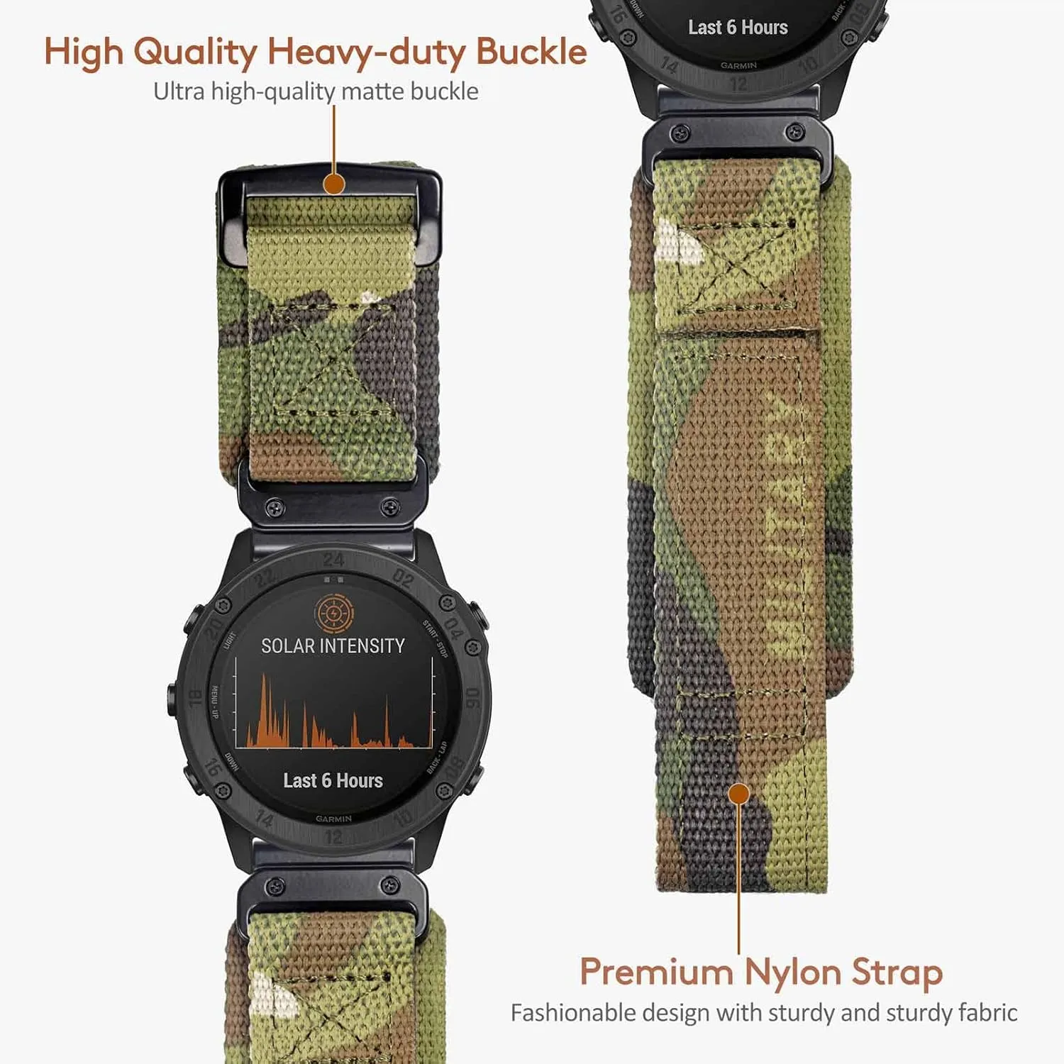 Strap microbe With Woven Loop Design, For f??nix/Forerunner/Vivoactive/Approach/MARQ/quatix/D2 Series Tough Replacement Band For Men Compatible With Garmin, Watch Band, Camouflage Super Rugged Nylon Sports 