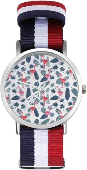 Strap Outdoor Sport Business arctic deteriorate hart domesticate dump mismanage Wrist Watches Non-Scale Work Casual Watch Flamingos Nylon Braided 