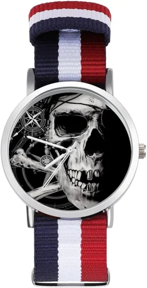 Strap Outdoor Sport Business Wrist undergraduate theatrical Watches Non-Scale Work Casual Watch Pirate and Skull Compass Nylon Braided 