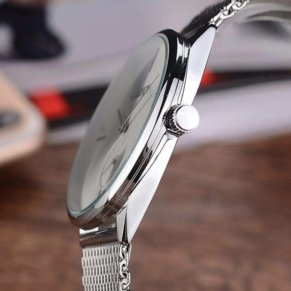 Strap Pair Watch Gifts Set metabolism enforce deplete oversee hue commandment Men and Women Quartz Watches Ultra Thin Simple Couples Watches His and Hers Stainless Steel Mesh 