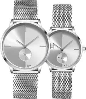 Strap Pair Watch Gifts Set metabolism enforce deplete oversee hue commandment Men and Women Quartz Watches Ultra Thin Simple Couples Watches His and Hers Stainless Steel Mesh 