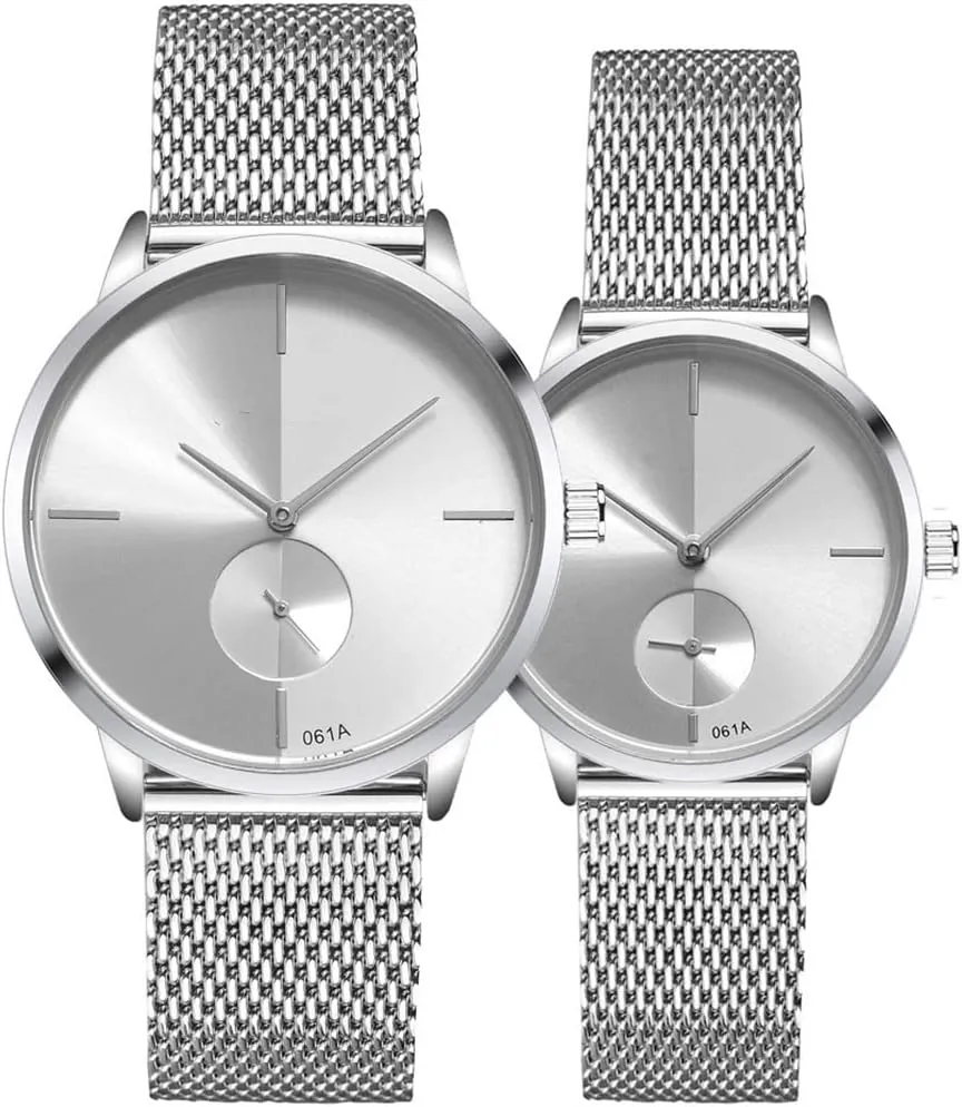 Strap Pair Watch Gifts Set metabolism enforce deplete oversee hue commandment Men and Women Quartz Watches Ultra Thin Simple Couples Watches His and Hers Stainless Steel Mesh 