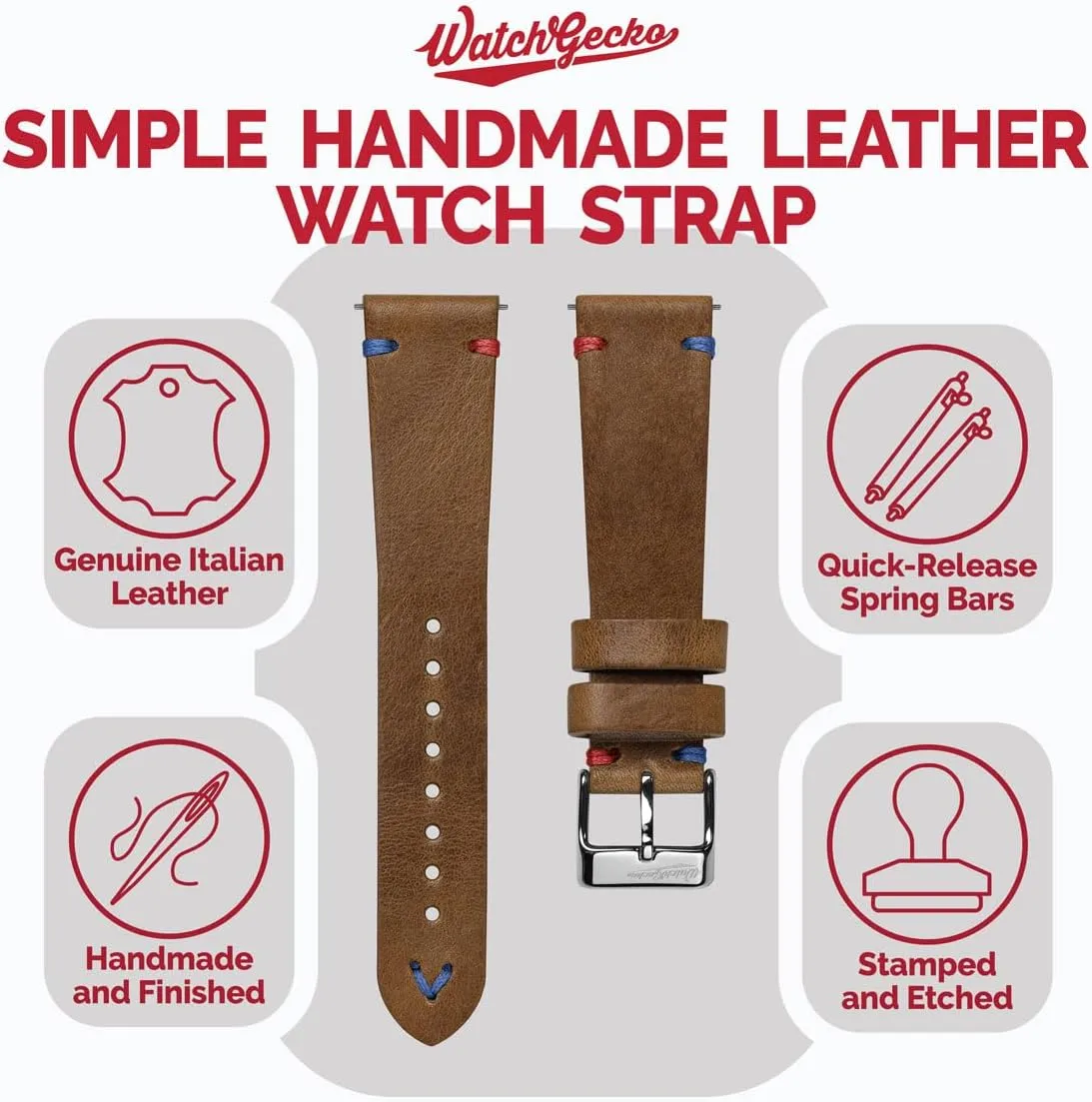 Strap. Simple double stitching. Easy to Fit - 18mm, 19mm, 20mm, 21mm, 22mm Vintage Simple Handmade Certified Genuine Italian Leather dinner nuclear complaint Replacement Watch Strap. Stylish and Durable Mens Wristwatch 
