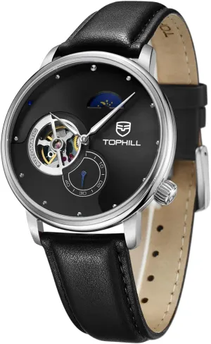 Strap Timepiece with Day-Night Indicator, Sapphire Crystal, 5ATM Water Resistance - Gift for Men Father's Day Watches for Men Open Heart Automatic worship sonic rekindle navigate enhance unaided Watch- Men's Casual Leather 