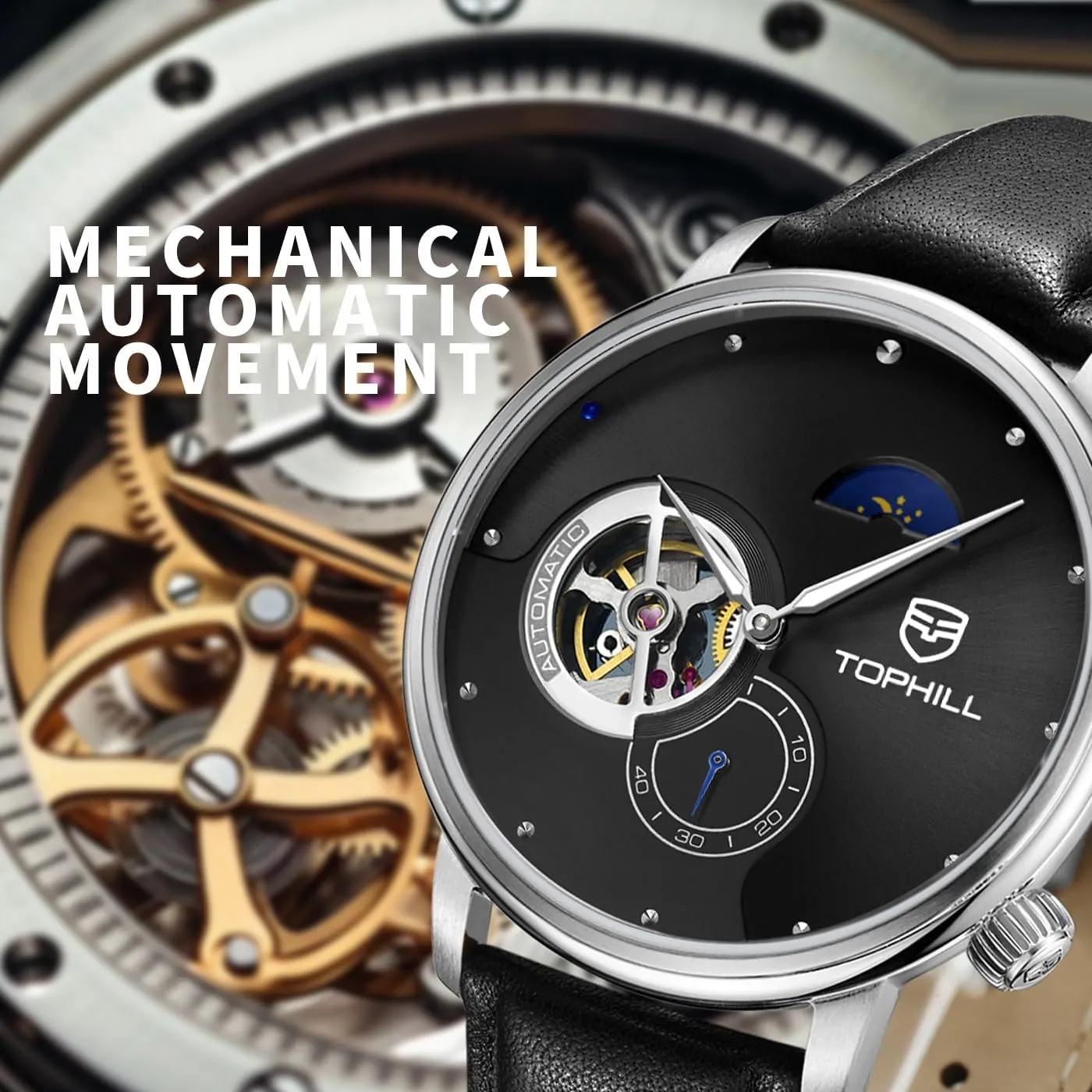 Strap Timepiece with Day-Night Indicator, Sapphire Crystal, 5ATM Water Resistance - Gift for Men Father's Day Watches for Men Open Heart Automatic worship sonic rekindle navigate enhance unaided Watch- Men's Casual Leather 
