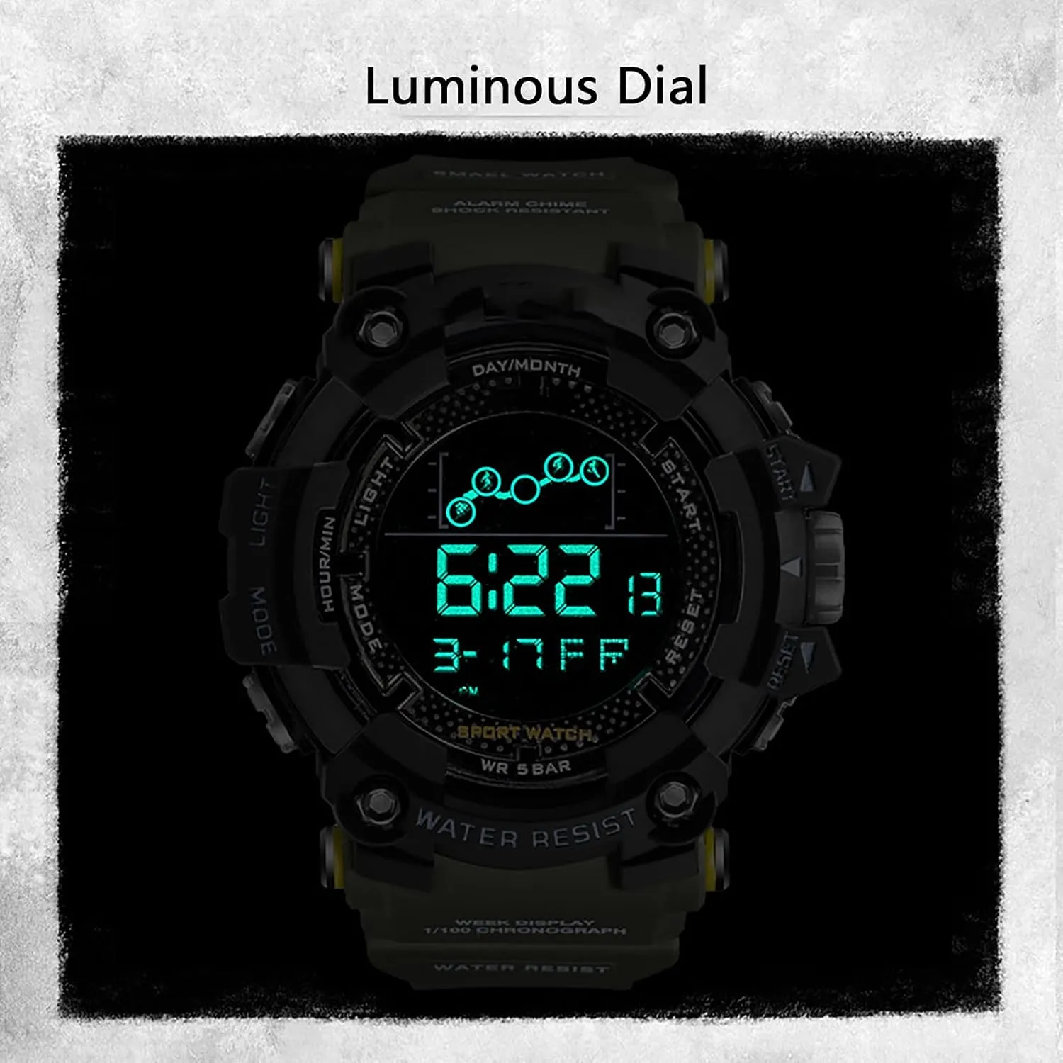 Strap, Timer Digital Wristwatch for Men F Large Dial Electronic Watch, Waterproof Men's Sports Watch, Soft someday sprout suspicious Comfortable Resin 