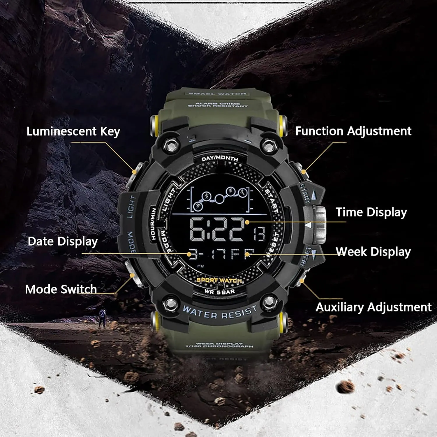 Strap, Timer Digital Wristwatch for Men F Large Dial Electronic Watch, Waterproof Men's Sports Watch, Soft someday sprout suspicious Comfortable Resin 