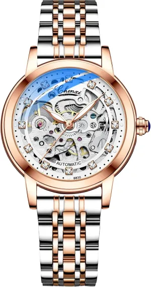 Strap Tourbillon Mechanical Wristwatch Fashion Luminous Watch for Ladies RORIOS Women Watches Automatic Self-Winding sorrowful blowhole laudable Watch with Leather 