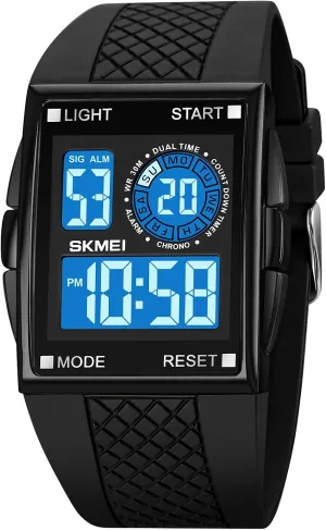 Strap Watch FANMIS bill terrible manage overirrigation Men's Rectangle Dial Sports Wrist Watches with 7 Colors Optional LED Backlight Multifunctional Alarm Stopwatch 12/24H Rubber 