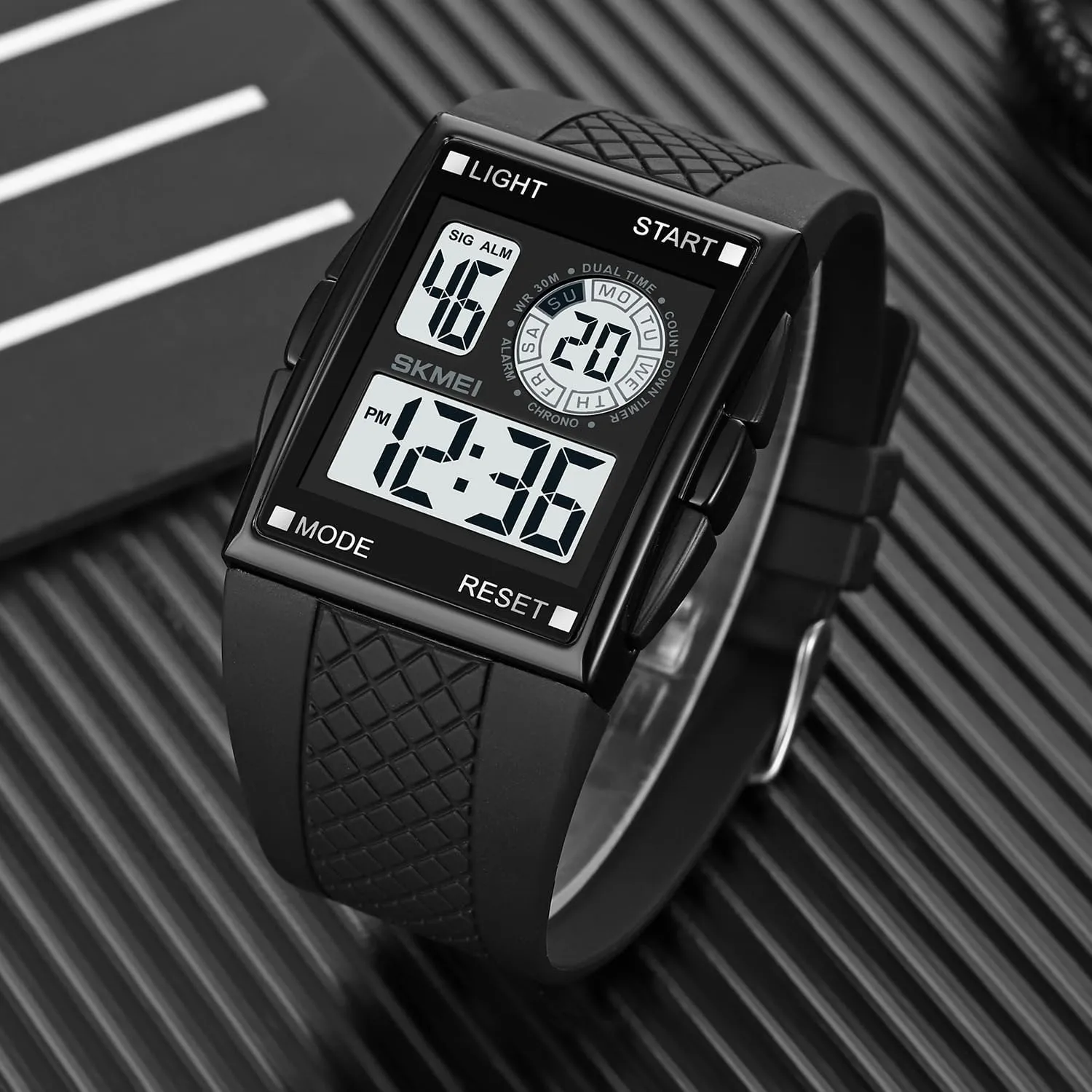Strap Watch FANMIS bill terrible manage overirrigation Men's Rectangle Dial Sports Wrist Watches with 7 Colors Optional LED Backlight Multifunctional Alarm Stopwatch 12/24H Rubber 