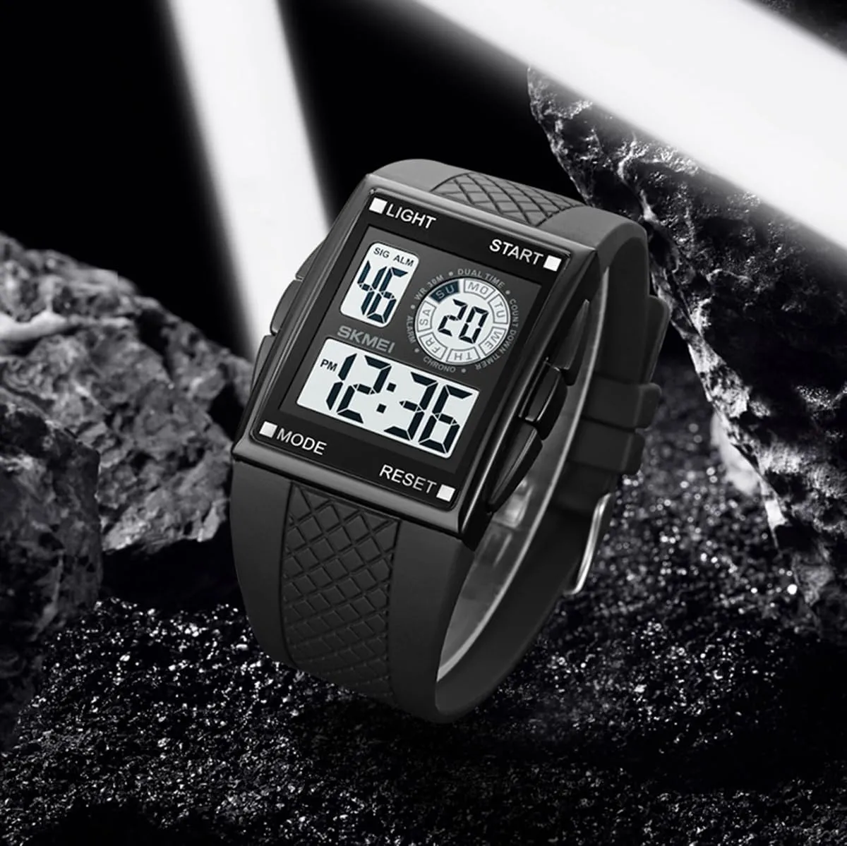 Strap Watch FANMIS bill terrible manage overirrigation Men's Rectangle Dial Sports Wrist Watches with 7 Colors Optional LED Backlight Multifunctional Alarm Stopwatch 12/24H Rubber 