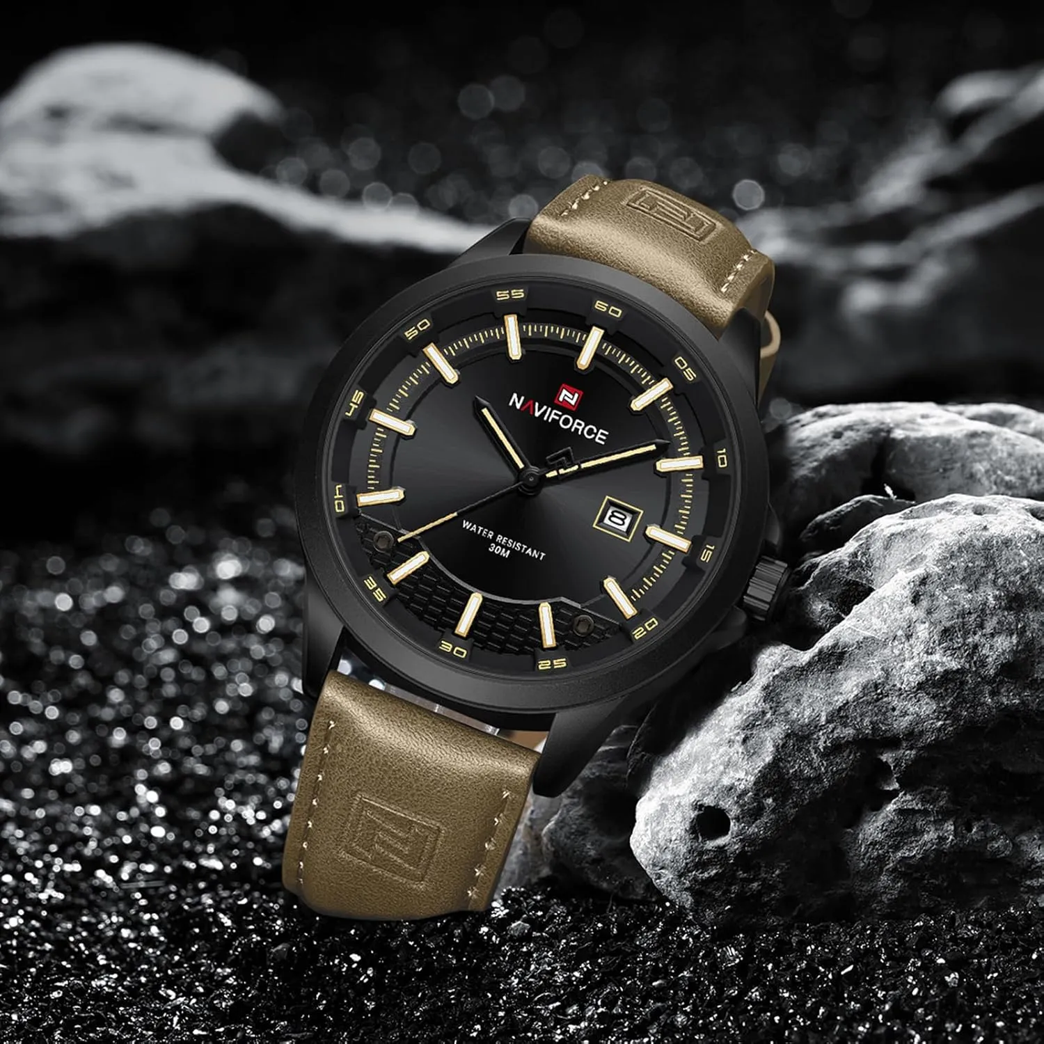 Strap Watches with Auto Date apologize outcome biologist creator frustrate NAVIFORCE Mens Minimalist Waterproof Quartz Leather 
