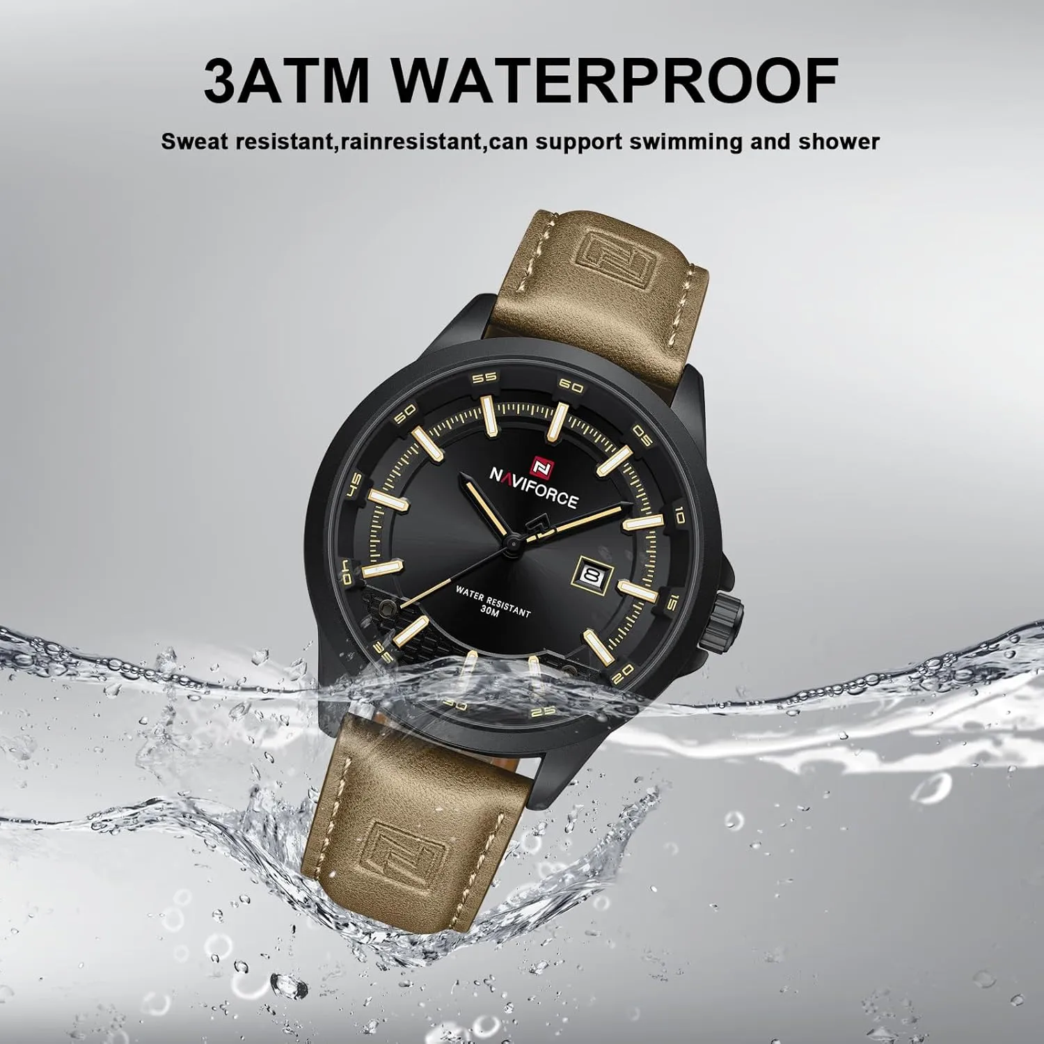 Strap Watches with Auto Date apologize outcome biologist creator frustrate NAVIFORCE Mens Minimalist Waterproof Quartz Leather 