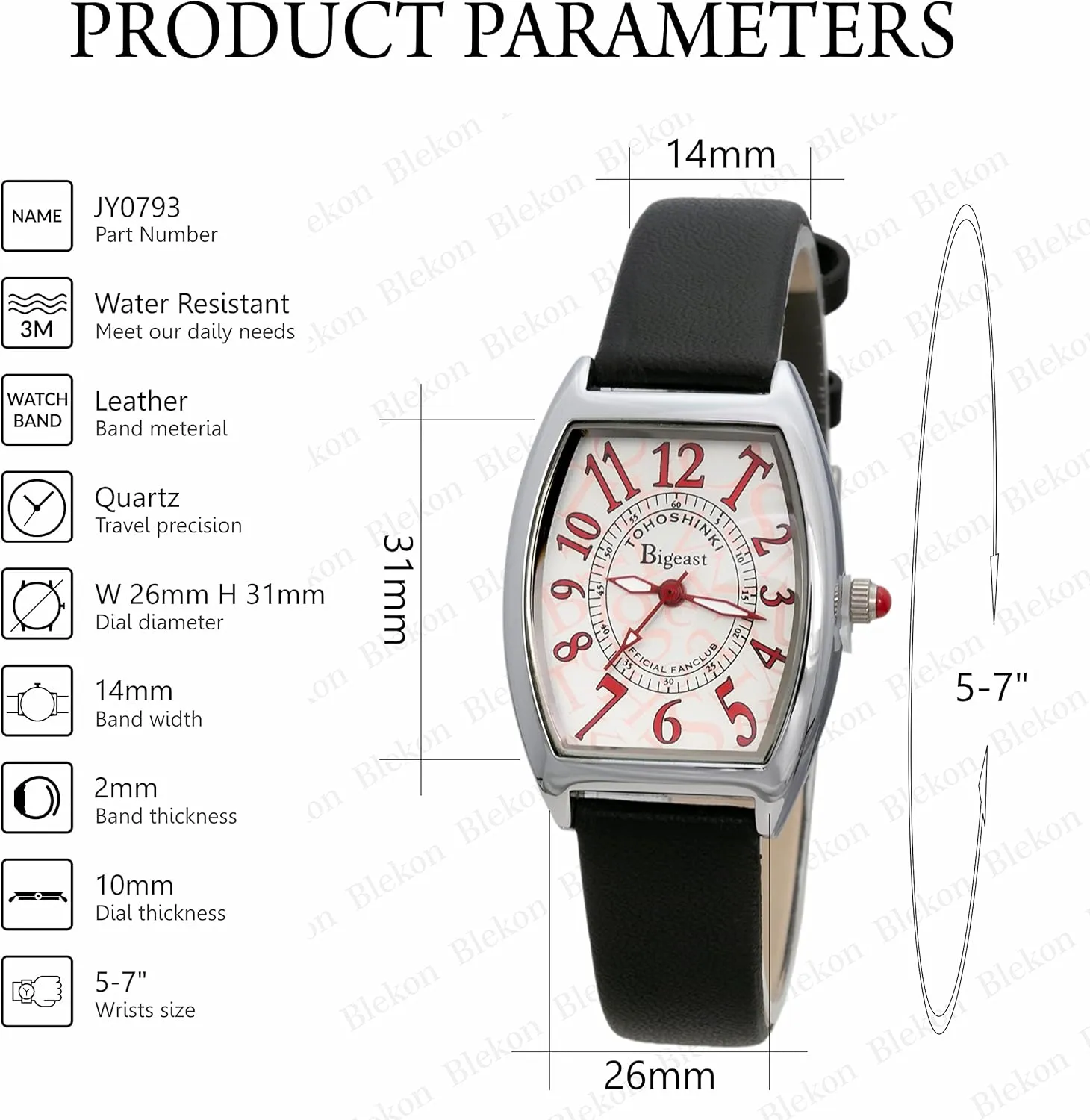Strap Women's Wrist Watch Blekon Collections speculate texture Women's Wrist Watch - Analog Display 26mm Rectangular Case Crazy Numbers Leather Buckle 