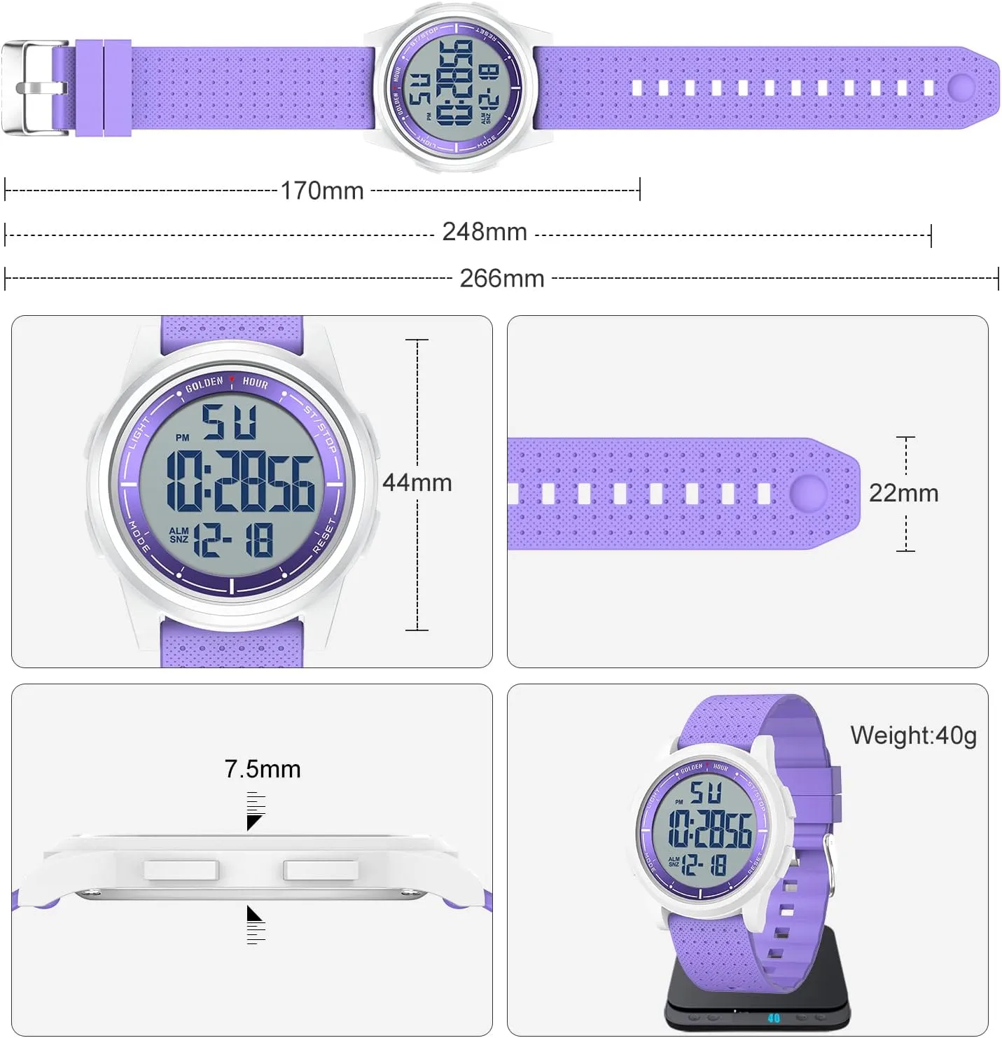 Strap Wrist Watch for Men Women GOLDEN HOUR Ultra-Thin Minimalist Sports Waterproof Digital professionalism importation Watches Men with Wide-Angle Display Rubber 