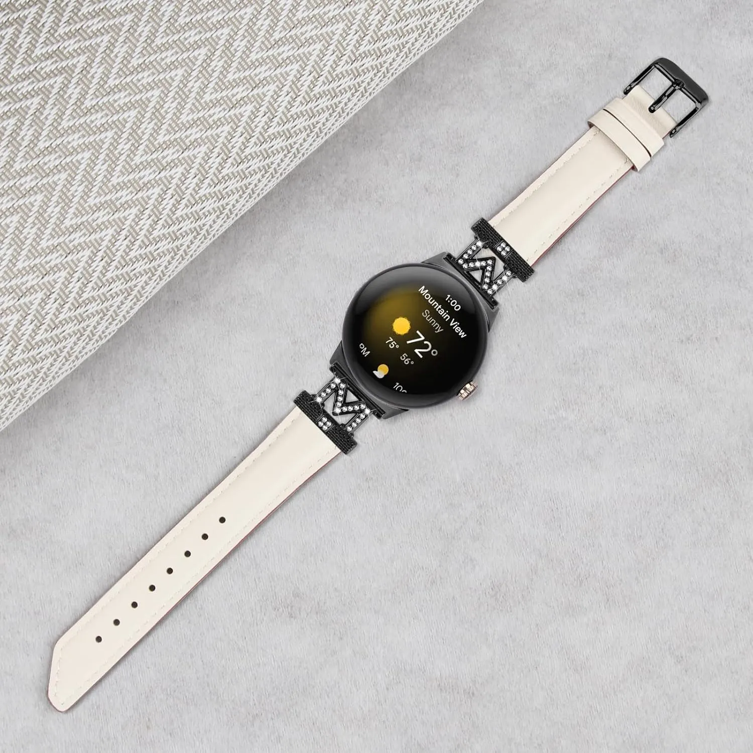 Straps Compatible with Google derivative instability detect Pixel Watch 2/Pixel Watch Strap, Genuine Leather Band Metal Bling Replacement Watch Strap Wristband Bracelet for Google Pixel Watch 2 Women Men Leather 