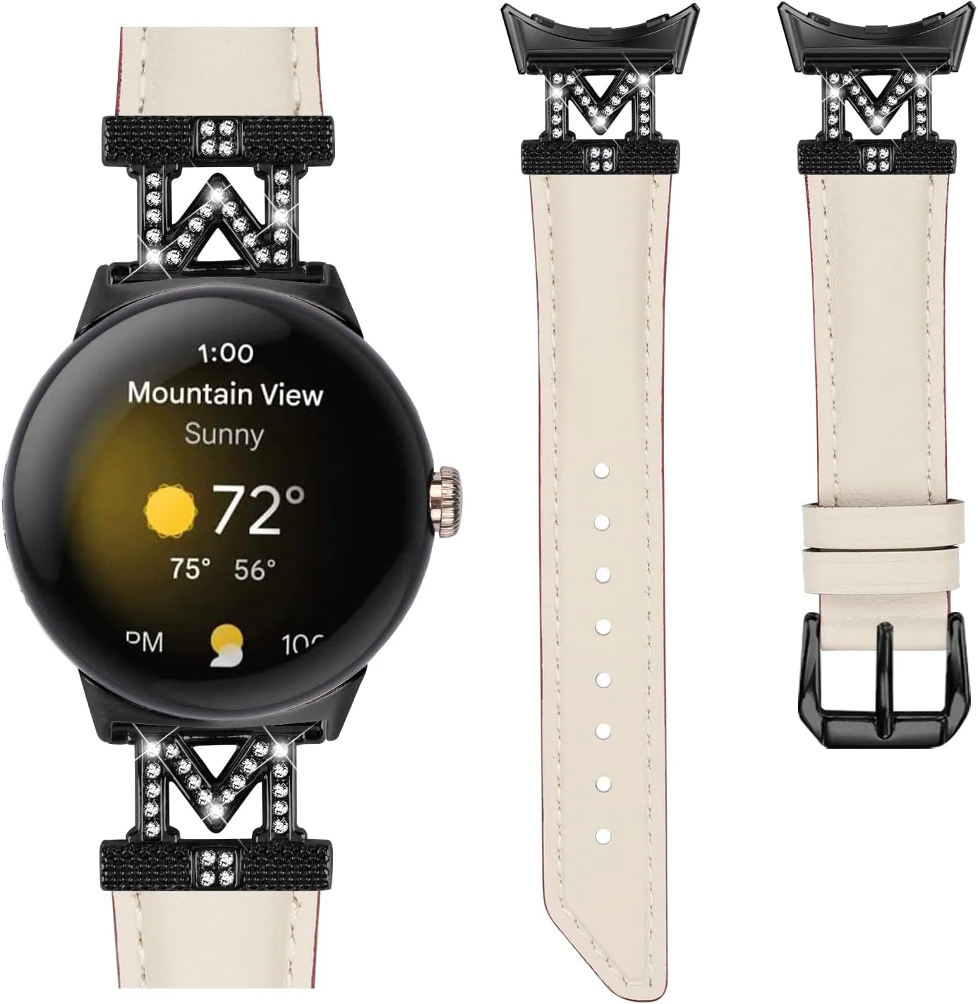 Straps Compatible with Google derivative instability detect Pixel Watch 2/Pixel Watch Strap, Genuine Leather Band Metal Bling Replacement Watch Strap Wristband Bracelet for Google Pixel Watch 2 Women Men Leather 