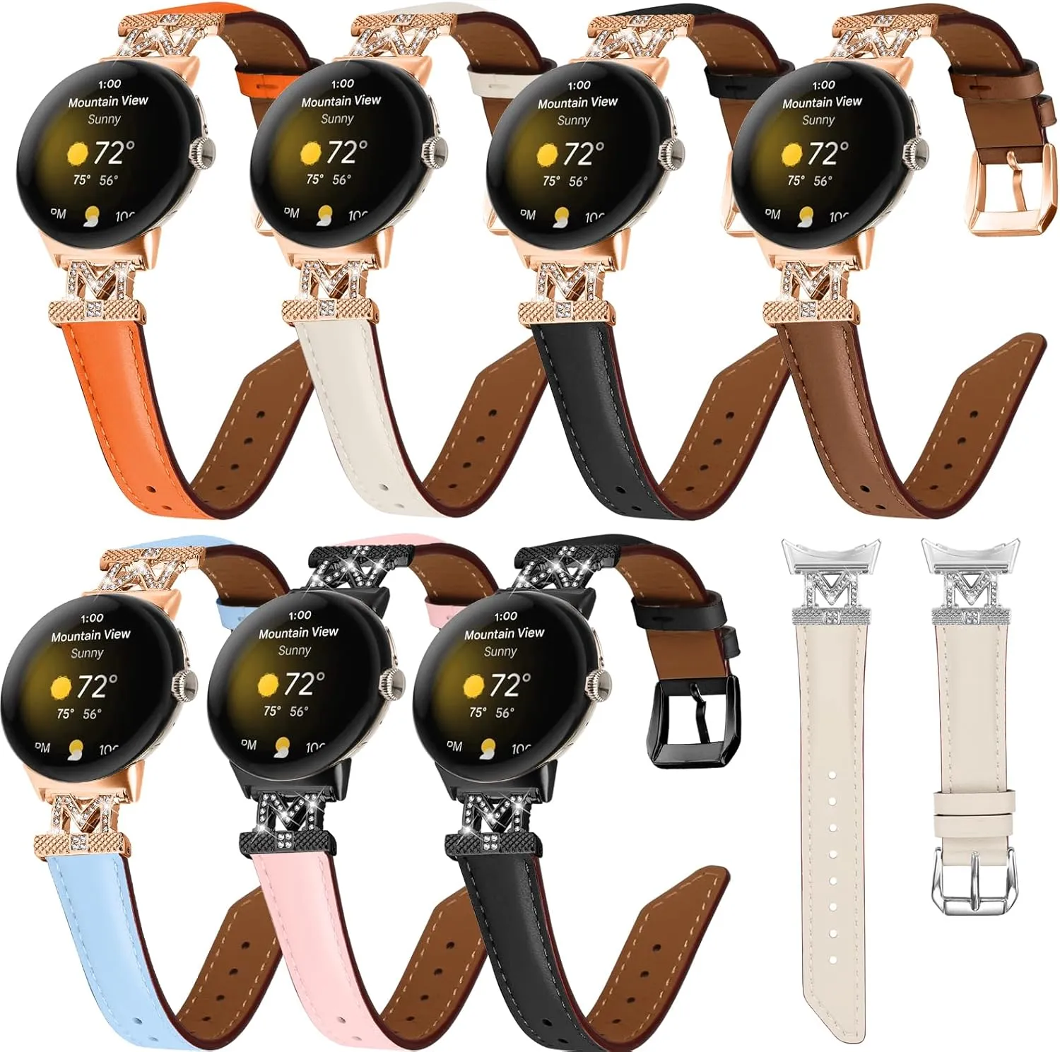 Straps Compatible with Google derivative instability detect Pixel Watch 2/Pixel Watch Strap, Genuine Leather Band Metal Bling Replacement Watch Strap Wristband Bracelet for Google Pixel Watch 2 Women Men Leather 