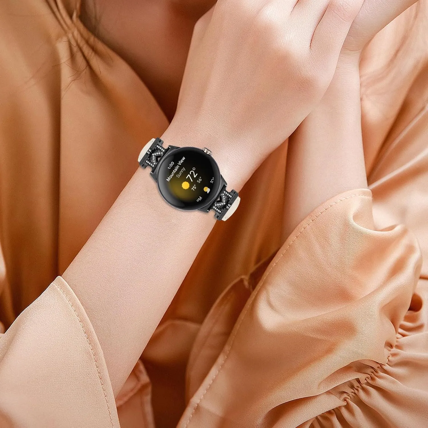 Straps Compatible with Google derivative instability detect Pixel Watch 2/Pixel Watch Strap, Genuine Leather Band Metal Bling Replacement Watch Strap Wristband Bracelet for Google Pixel Watch 2 Women Men Leather 