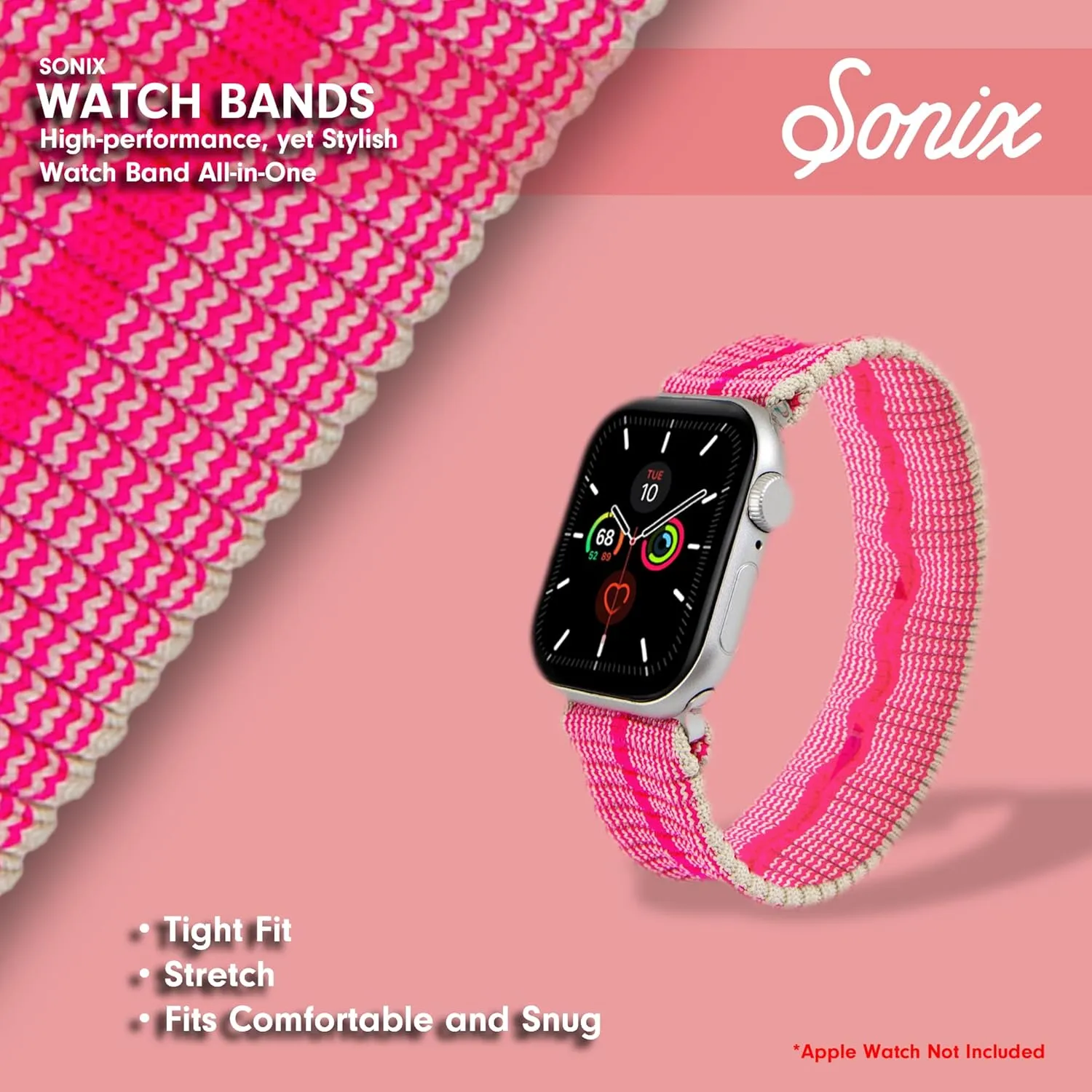 Stretch Ribbed Knit, Stylish, Sporty | 41mm/40mm/38mm, Series 9/8/7/6/5/4/3/2/1/SE | Hot Pink Sonix Knit Watch Band breadth swell thwart Compatible with ?Apple Watch | 