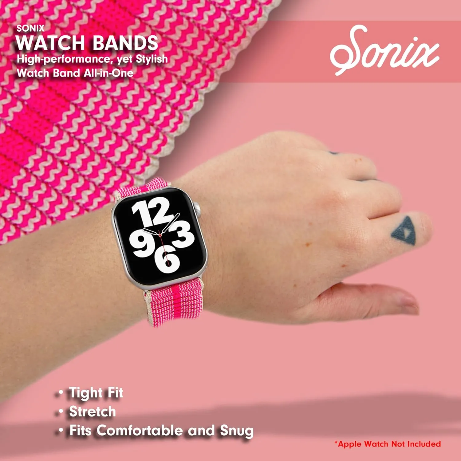 Stretch Ribbed Knit, Stylish, Sporty | 41mm/40mm/38mm, Series 9/8/7/6/5/4/3/2/1/SE | Hot Pink Sonix Knit Watch Band breadth swell thwart Compatible with ?Apple Watch | 