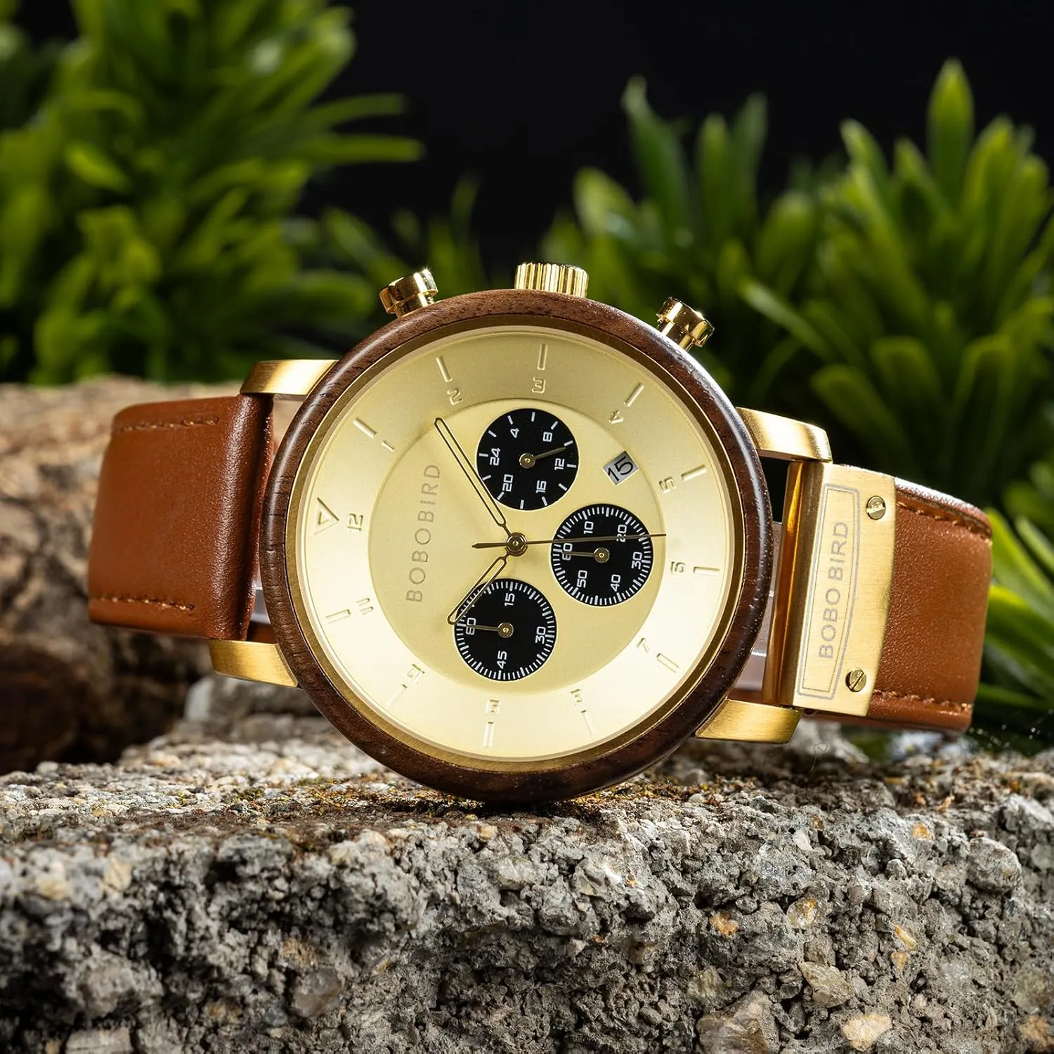strike query arctic Watch for Him Gift GUANKE Mens Wooden Watch Premium Leather Strap Watch Oversized Chronograph Quartz Watch Multifunctional Wood 