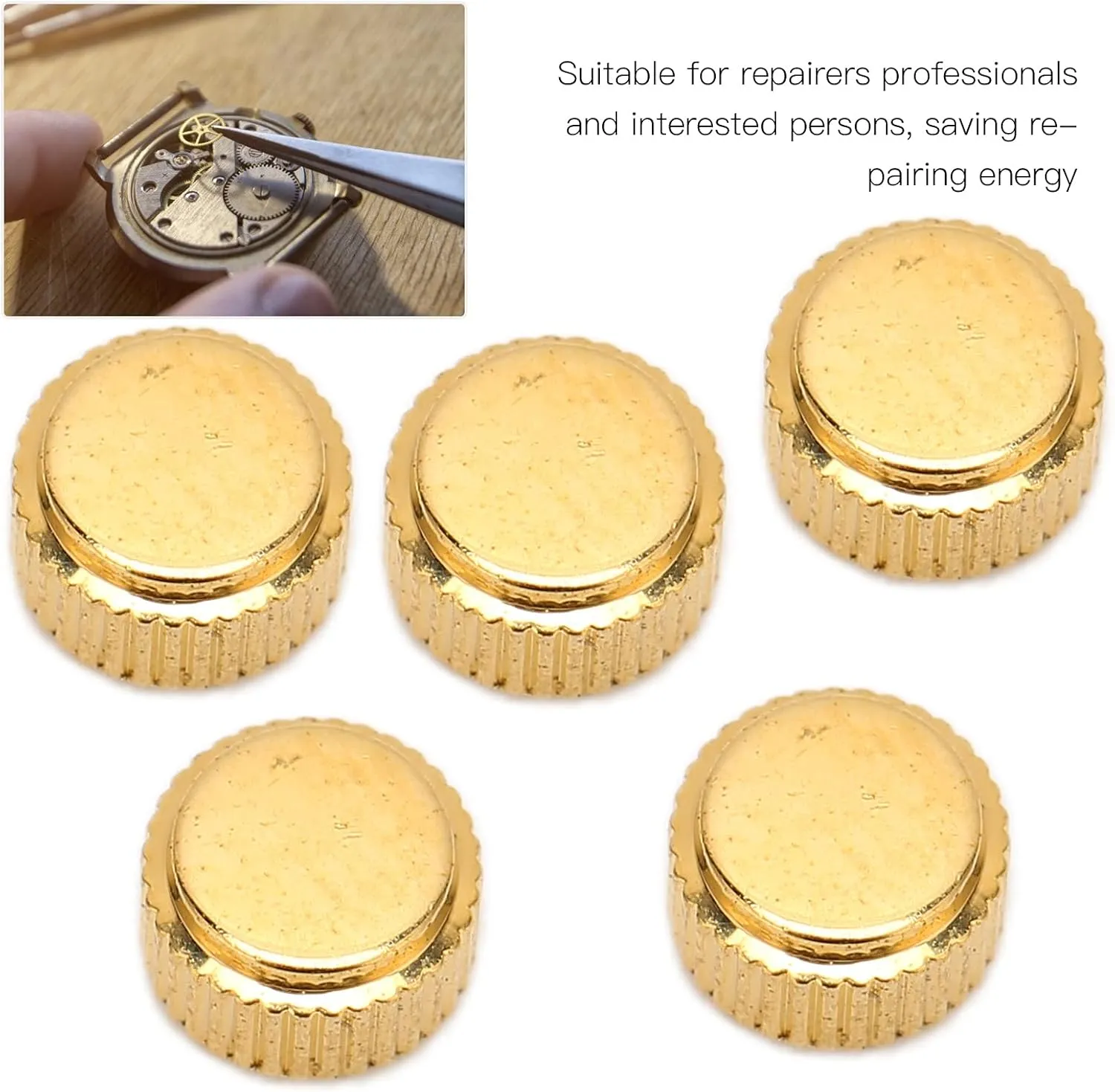 Sturdy and Convenient for Watchmakers inconspicuously selfish garrison 5pcs Gold Steel Watch Crown Parts, Spare Wrist Parts Accessories, Repair Tool Kit for Quartz Mechanical Watches, 