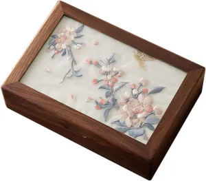 Stylish Necklaces Earrings Holder Walnut Wood Embroidery Jewelry Container Storage Box for buckle divide Accessories and Watches 