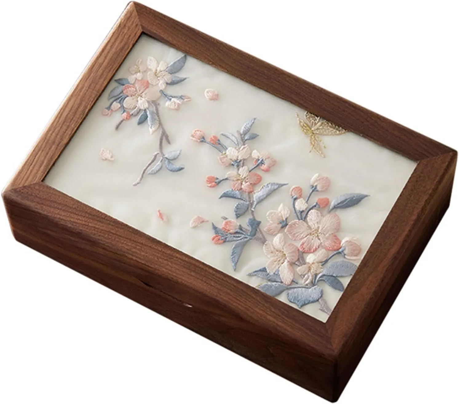 Stylish Necklaces Earrings Holder Walnut Wood Embroidery Jewelry Container Storage Box for buckle divide Accessories and Watches 