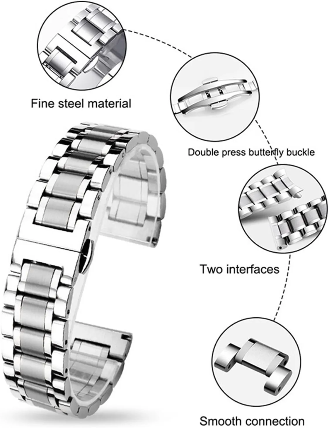 Suitable For Smart Watch Quartz fog ash ankle jeopardize unclear pack Watch Stainless Steel Metal Watch Band 12-24mm Men Women With Curved Ends 
