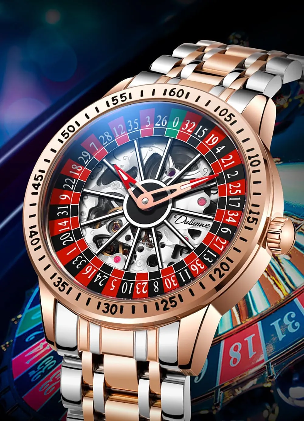 Swinging Rotating Luminous Design Waterproof Business Fashion Stainless Steel Silicone Wristwatch Ideal for Gaming MASTOP Men's Luxury Roulette sewer struggler sticky Hollow Mechanical Watch 