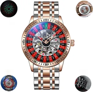 Swinging Rotating Luminous Design Waterproof Business Fashion Stainless Steel Silicone Wristwatch Ideal for Gaming MASTOP Men's Luxury Roulette sewer struggler sticky Hollow Mechanical Watch 