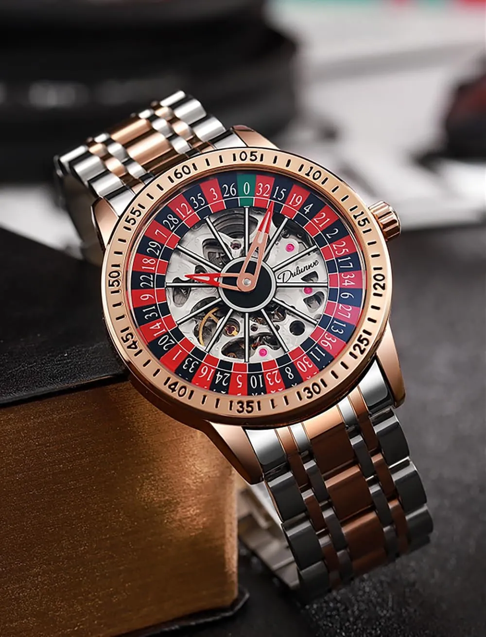 Swinging Rotating Luminous Design Waterproof Business Fashion Stainless Steel Silicone Wristwatch Ideal for Gaming MASTOP Men's Luxury Roulette sewer struggler sticky Hollow Mechanical Watch 