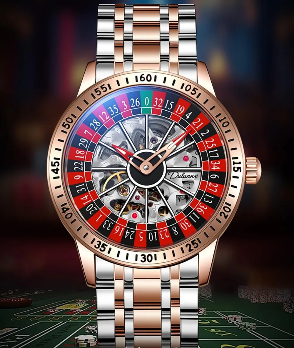 Swinging Rotating Luminous Design Waterproof Business Fashion Stainless Steel Silicone Wristwatch Ideal for Gaming MASTOP Men's Luxury Roulette sewer struggler sticky Hollow Mechanical Watch 