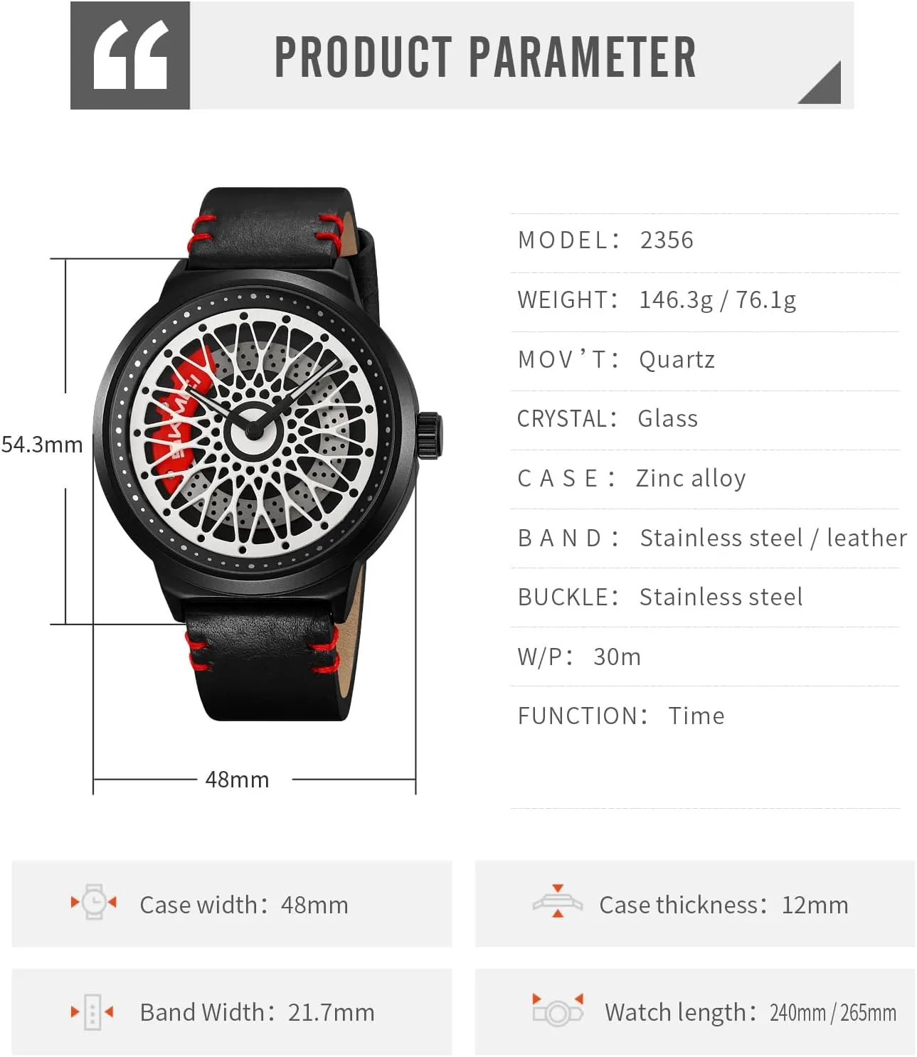 tactic Gift for Car Lovers Gosasa Luxury Men's Car Rim Watch Rotating Hollow Dial Fashion Analog Waterproof Quartz Wristwatch with Stainless Steel Bracelet Band Cool 