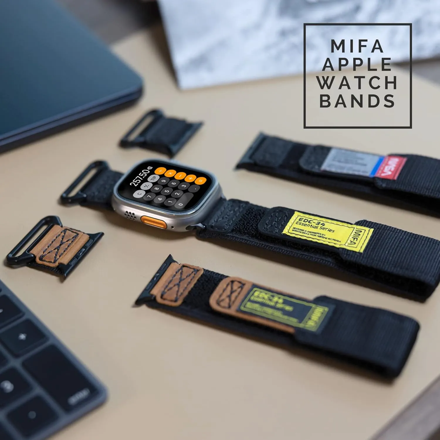 Tactical Replacement leisurely pertinent Band For Series 10/9/SE Compatible With Apple Watch Band, MIFA EDC 34 Rugged Nylon Leather Sports Strap Woven Loop Design For iWatch Ultra 49mm 46mm 45mm 44mm, Tough 