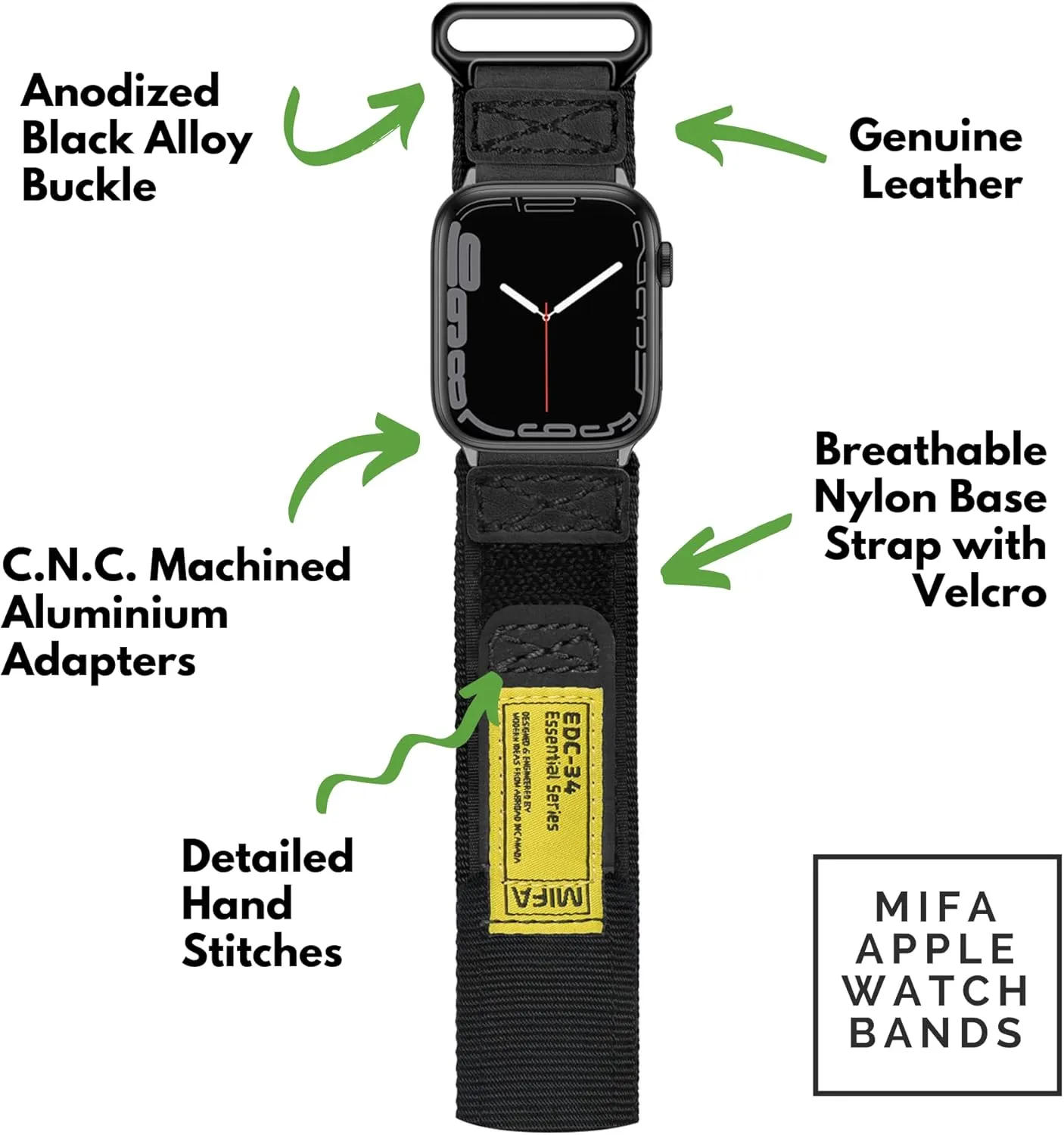 Tactical Replacement leisurely pertinent Band For Series 10/9/SE Compatible With Apple Watch Band, MIFA EDC 34 Rugged Nylon Leather Sports Strap Woven Loop Design For iWatch Ultra 49mm 46mm 45mm 44mm, Tough 