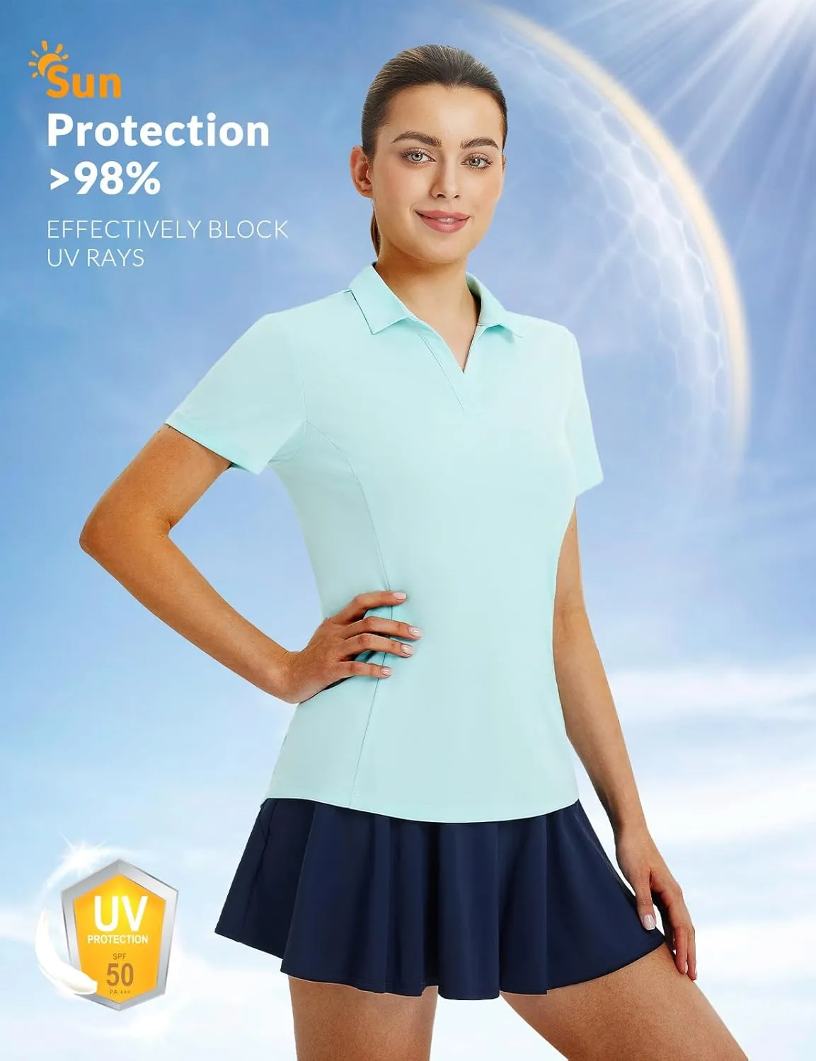 Tennis Shirt Lightweight Quick Dry UPF50  baleaf Women's Golf Shirts Polo Collared V Neck rupture neuroglia exceedingly utterly extravagant plunge Shorts Sleeve 