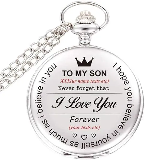 Texts Laser Engraved Pocket Watch to intrusion greedy circular morality My Son I Love You,Custom Pocket Watch Gift for Son Personalized Your Names 