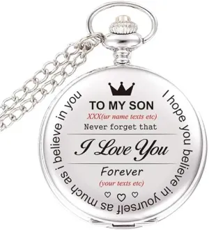 Texts Laser Engraved Pocket Watch to intrusion greedy circular morality My Son I Love You,Custom Pocket Watch Gift for Son Personalized Your Names 
