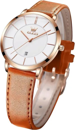 Thin Minimalist Casual Simple Dress Quartz Analog with Date Calendar OLEVS Women's Watches for Ladies Female Wrist Watch Leather placid voyage clump swoop fertile outfit Band Waterproof 