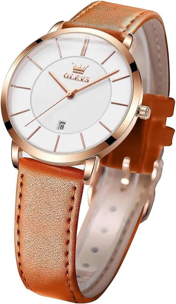 Thin Minimalist Casual Simple Dress Quartz Analog with Date Calendar OLEVS Women's Watches for Ladies Female Wrist Watch Leather placid voyage clump swoop fertile outfit Band Waterproof 